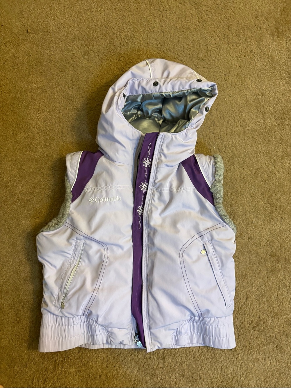 Columbia Girls Light Purple Hooded Vest with Dark Purple Trim